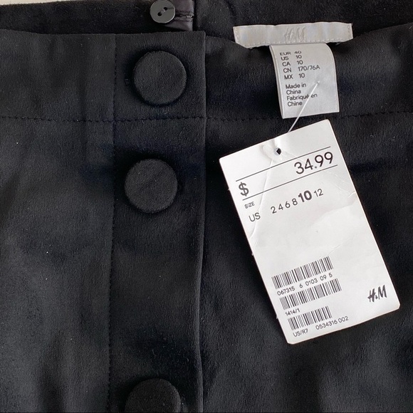 NWT H&M Black Button Front High-Rise Faux Suede Y2K Skirt Size 10 - Picture 10 of 11